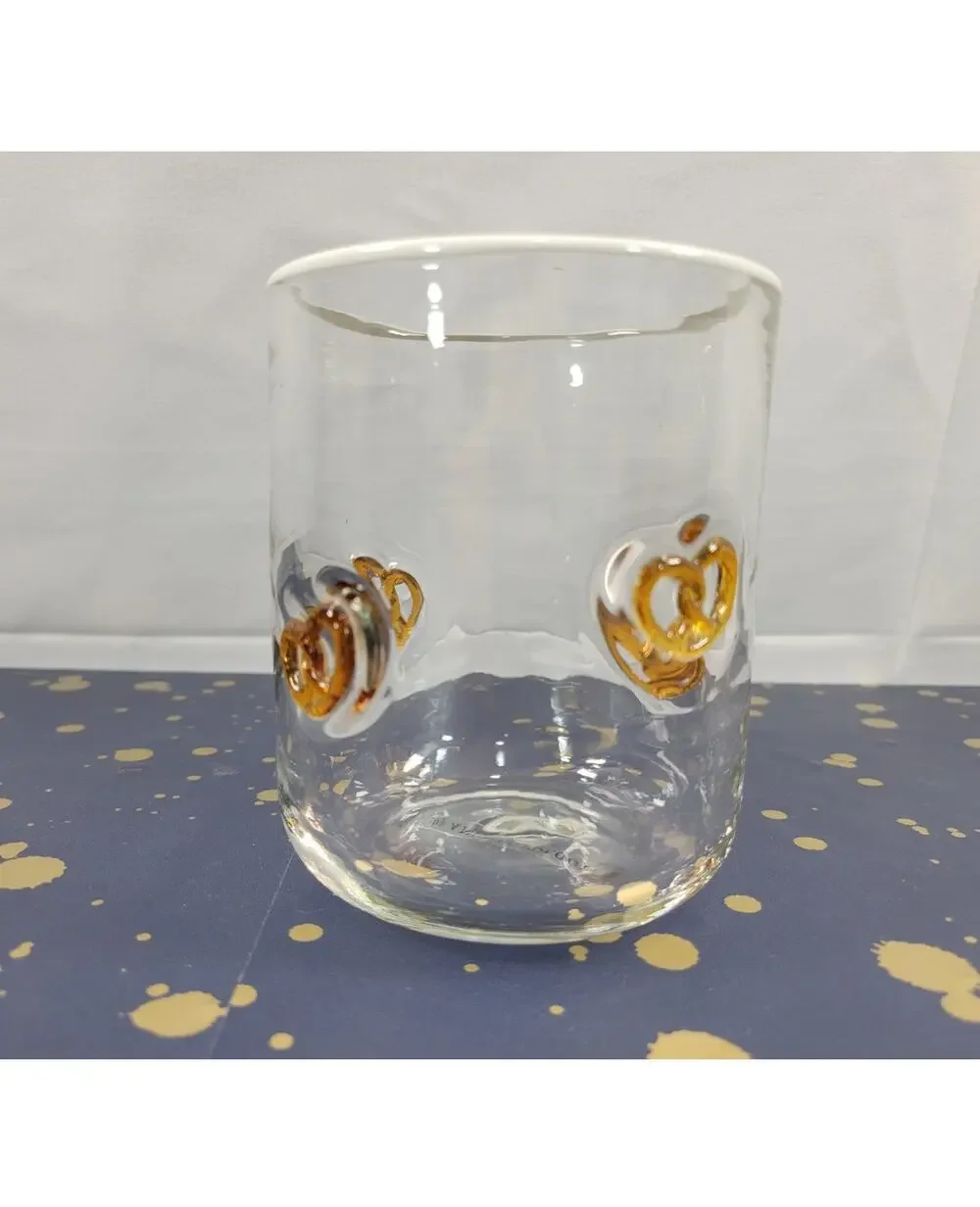 Anthropologie Pretzel Icon Whiskey Glass Juice with white rim